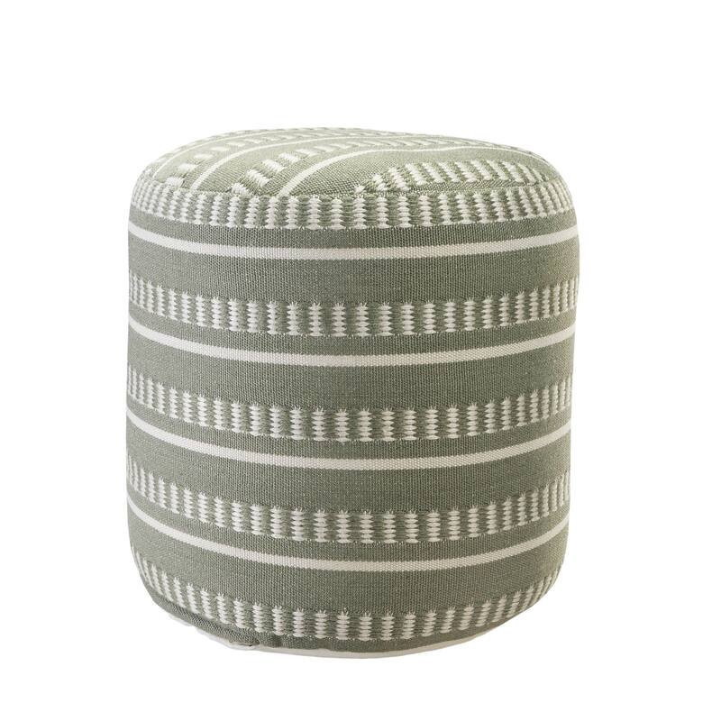 20" Green and White Striped Round Outdoor Patio Pouf Ottoman
