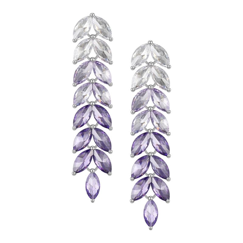 Victoria Townsend Silver Plated Cubic Zirconia Drop Leaf Earring - Purple