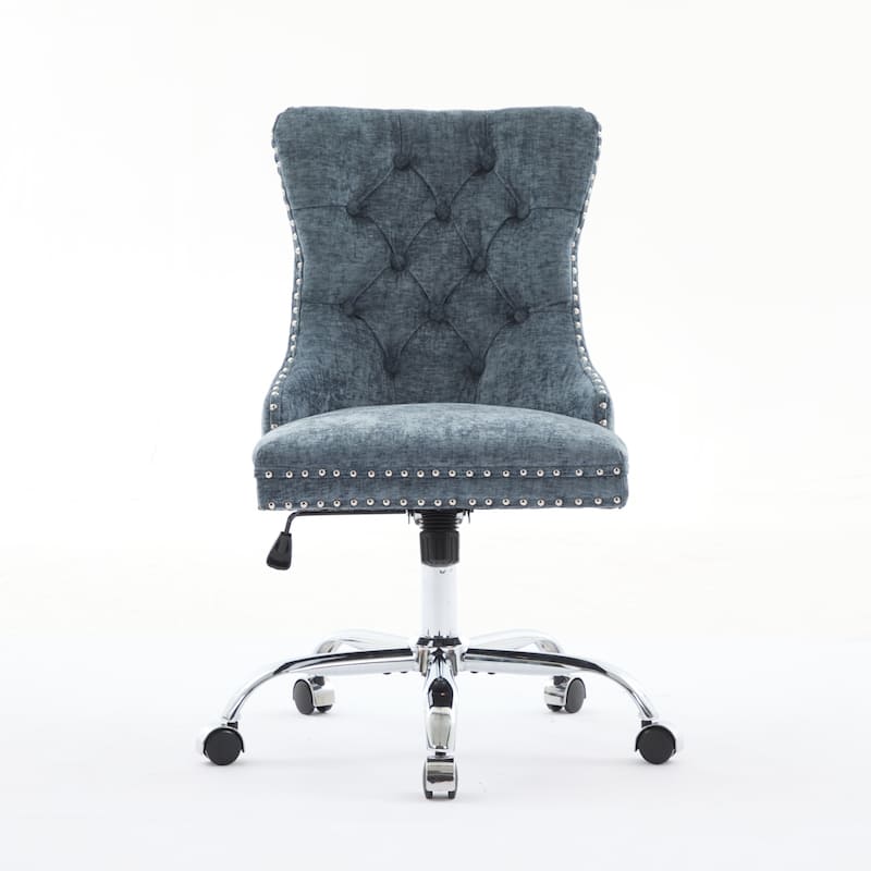 GDF Studio - Modern Chenille Tufted Upholstered Office Chair with Chrome Metal Base with Nailhead Trim and High-Rebound Cushion