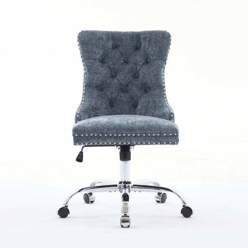Modern Chenille Upholstered Tufted Button Home Office Chair with Chrome Metal Base,Adjustable Desk Chair Swivel Office Chair