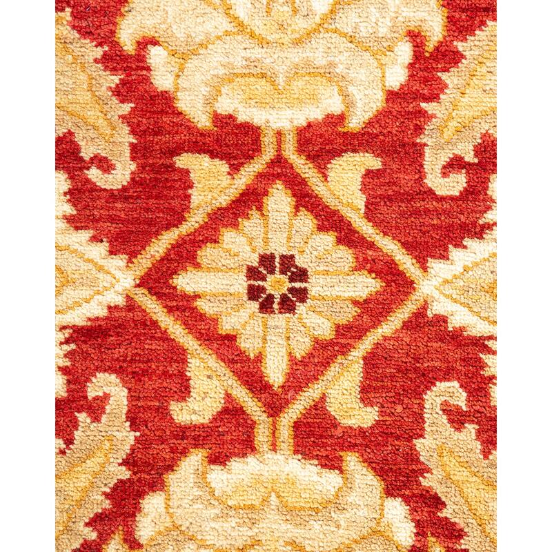 Overton Handknotted Wool Contemporary Floral Orange Area Rug - 6' x 9'