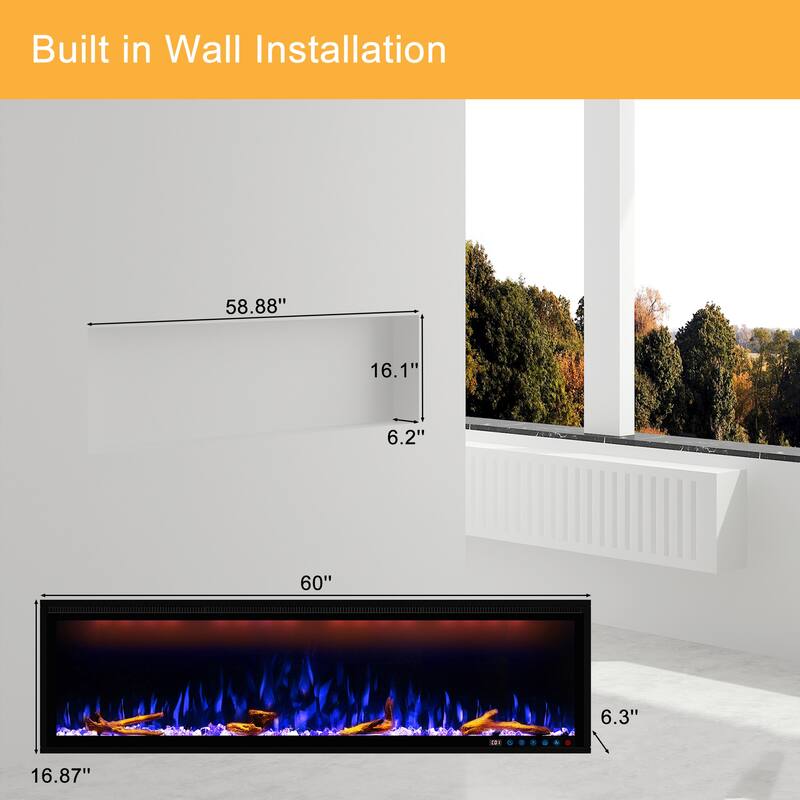Clihome 42-88" Recessed Wall-Mounted Smart Control Electric Fireplace