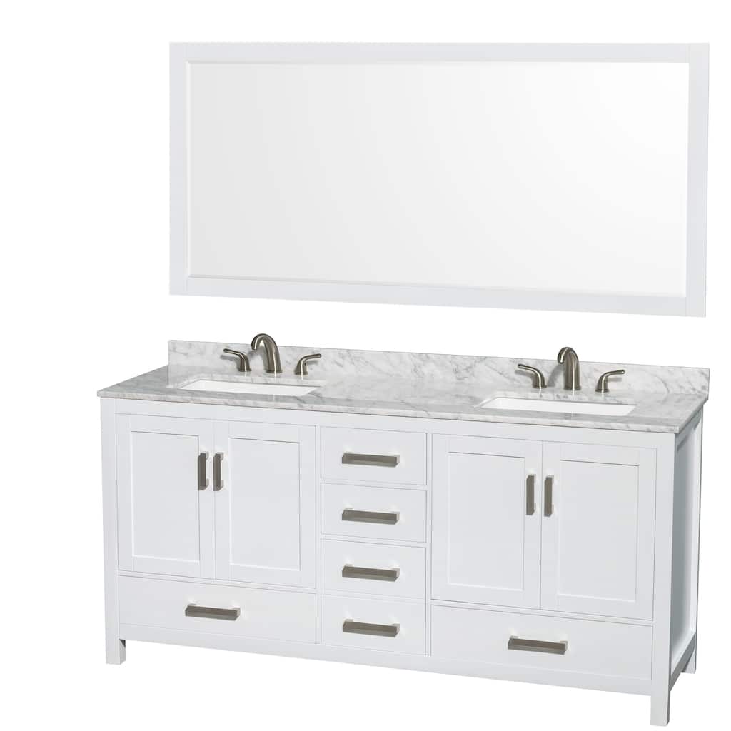 Sheffield 72-Inch DBL Vanity,Marble Top,3-Hole Sqr. Sinks,70-Inch Mrr.