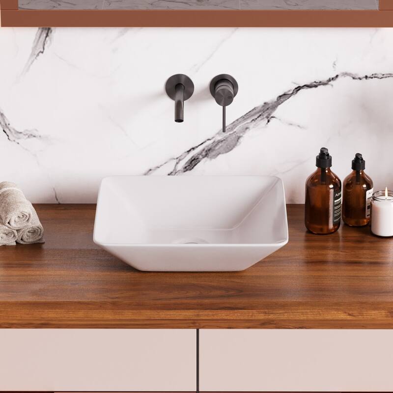 White Ceramic Porcelain Square Countertop Vessel Sink 16 1/2 " Art Basin Pack of 4 Renovators Supply