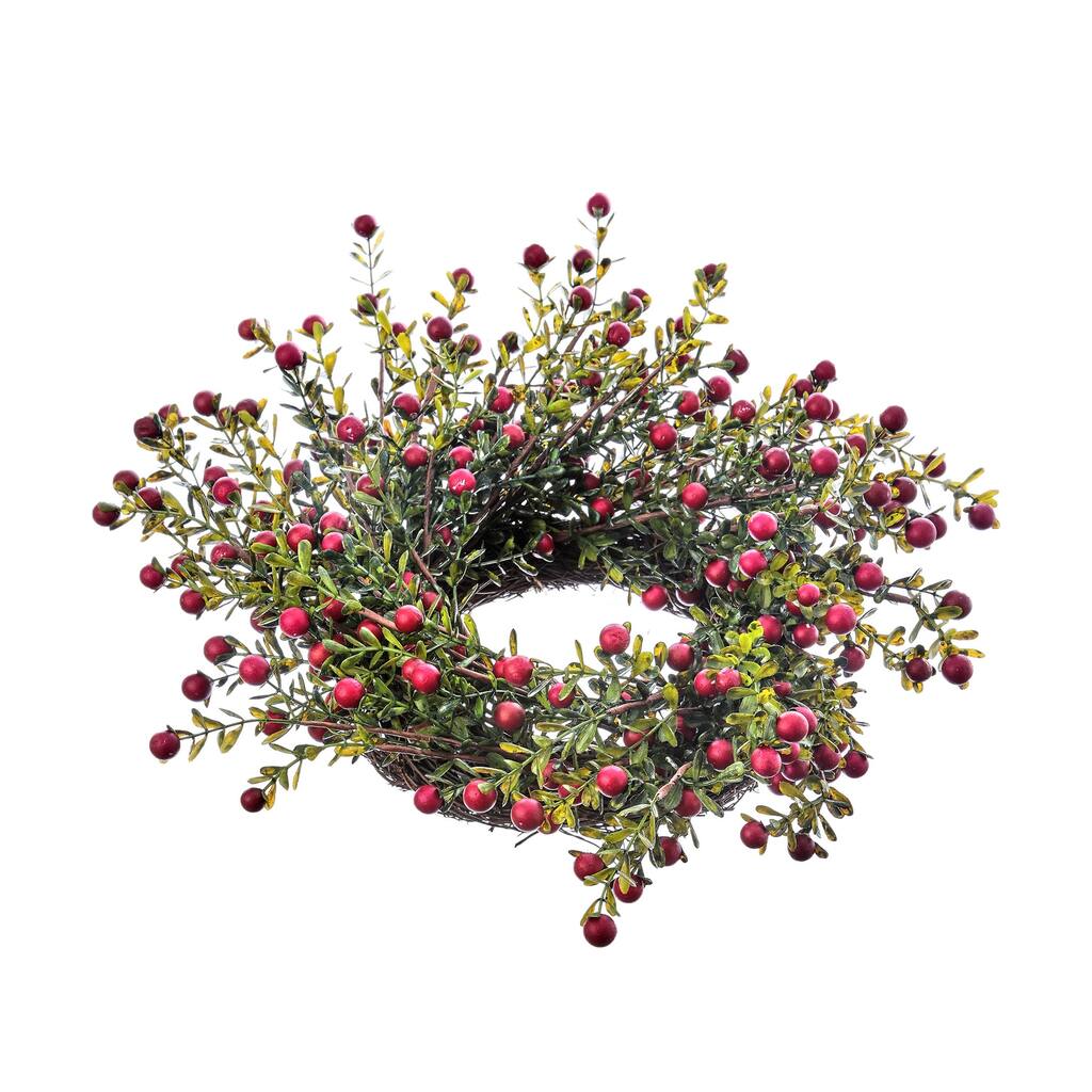 15" Mini Wild Cranberry Leaf Candle Ring Christmas Decor