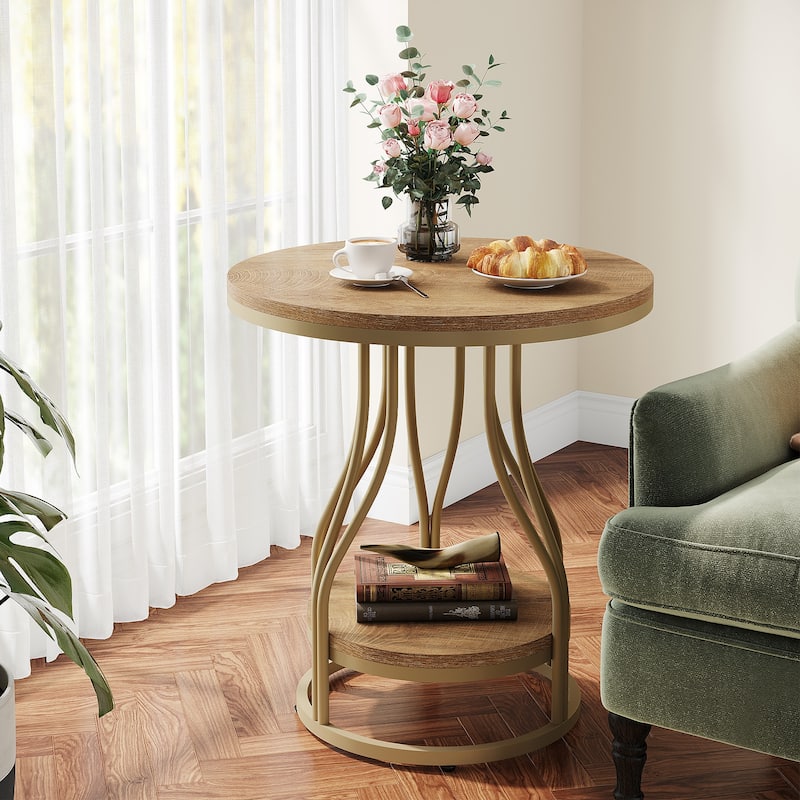 2-Tier Round End Side Table, Modern Nightstand