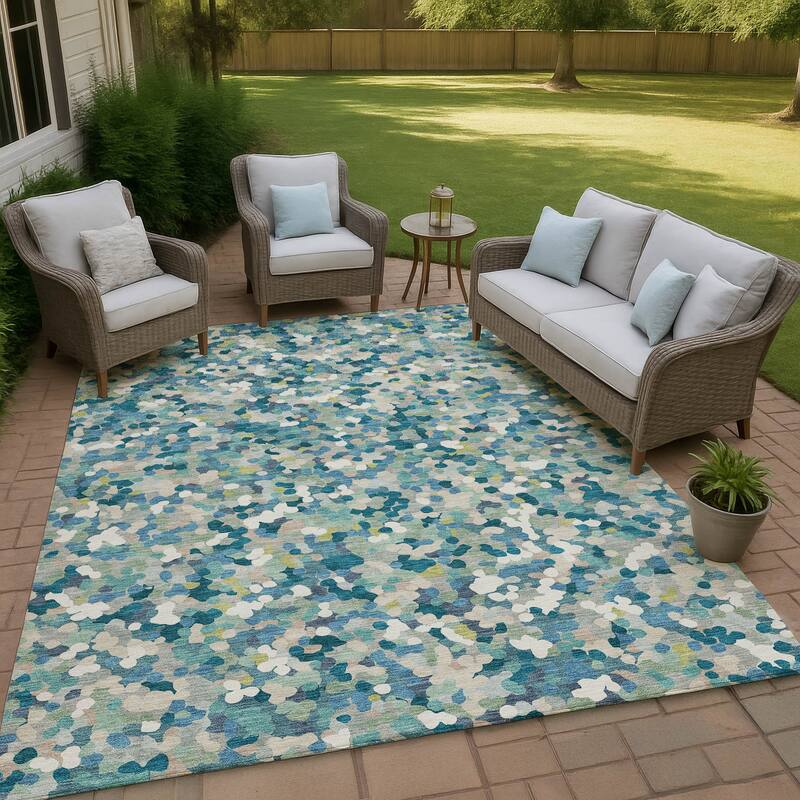 Machine Washable Indoor/ Outdoor Contemporary Halia Chantille Rug - Teal - 9' x 12'