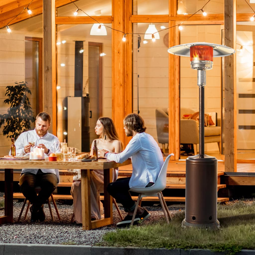 46,000 BTU Iron Propane Gas Patio Heater with Wheels and Cover, Brown