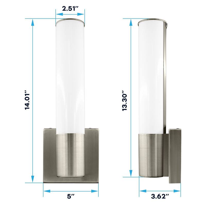 Luxrite 14" Modern LED Wall Sconces Set of Two, Brushed Nickel, Bathroom Vanity Light Fixtures, 5 Color Options...