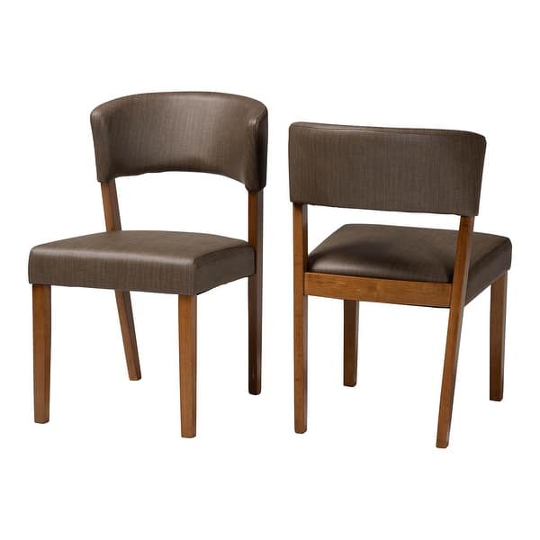 Baxton Studio Montreal Mid-Century Dark Walnut Wood Grey Faux Leather Dining Chairs - Set of 2