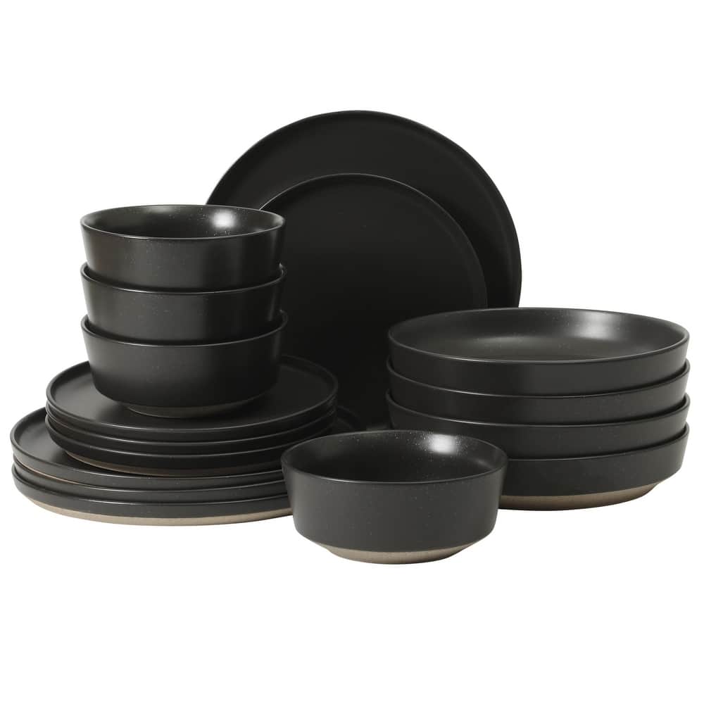 Gibson Elite Overbrook 16-Piece Pottery Clay Stoneware Stackable Dinnerware Set - Plates & Bowls, Reactive Glaze, Service for 4