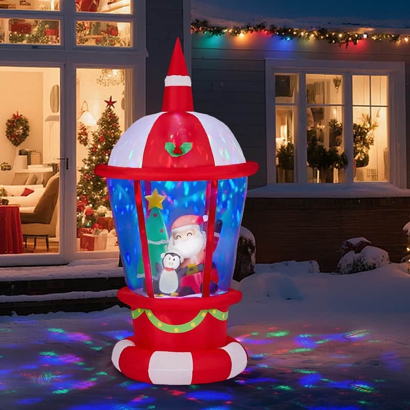 7.3FT Lighted Christmas Decoration Inflatable Lighthouse with Santa and Penguin
