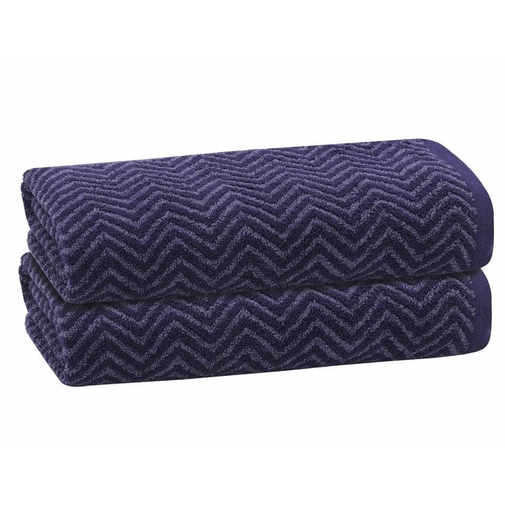 PREMIUS 2 Pack Chevron 100% Cotton Yarn Dyed Bath Sheet Towel, 32x64 Inches - Navy-Blue