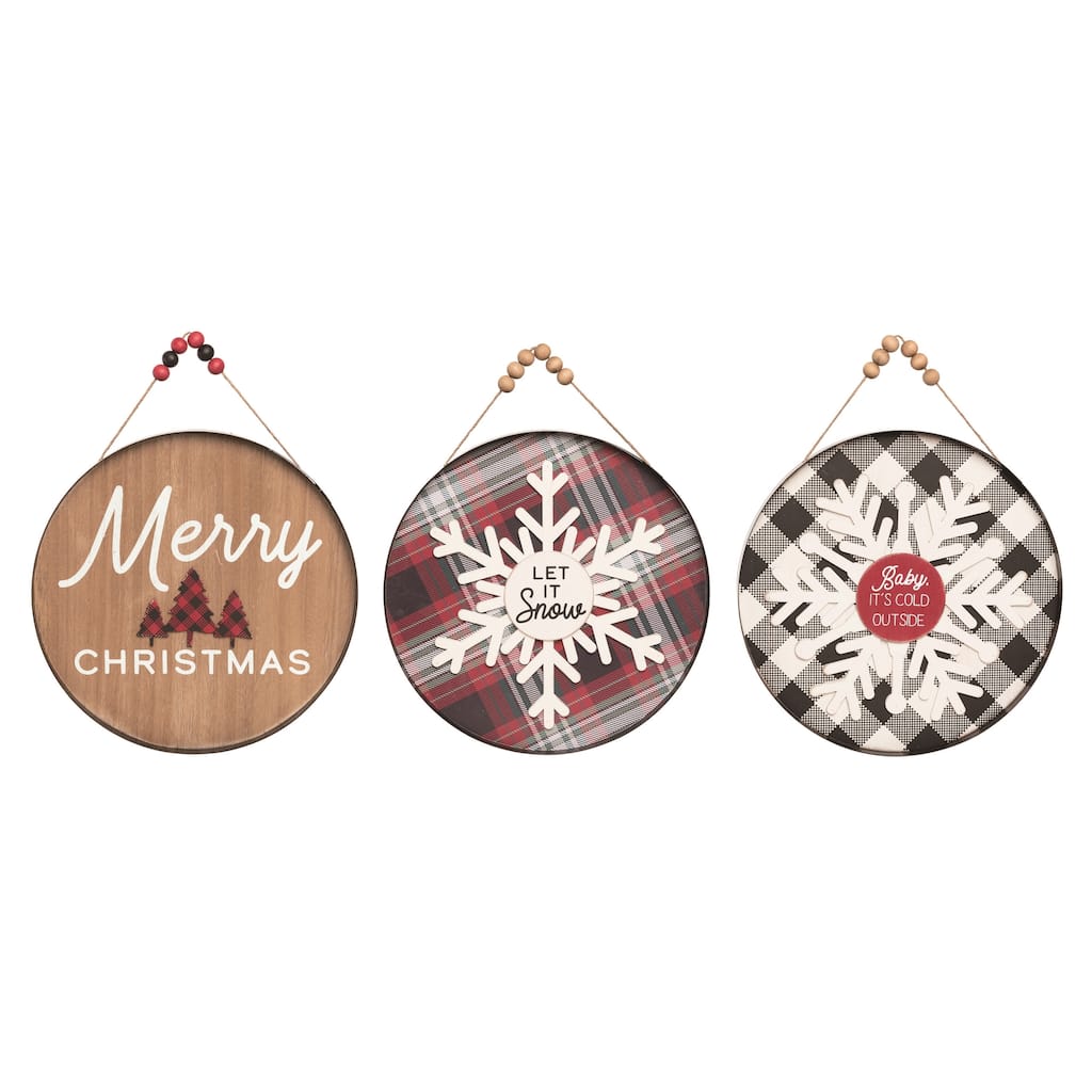 Transpac MDF Festive Door Sign Set of 3 Christmas Home Decorations