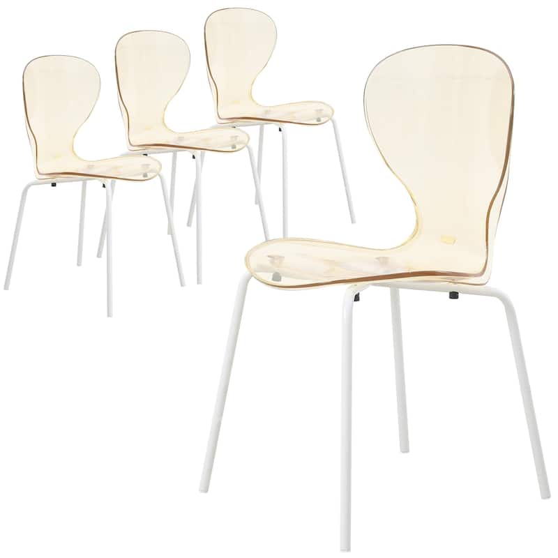 Stackable Plastic Dining Chair Set of 4 Transparent Modern Accent Side Chair for Indoor and Outdoor - Amber