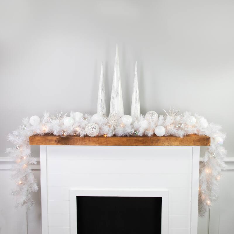 9' x 14" White Alaskan Pine Artificial Christmas Garland White LED