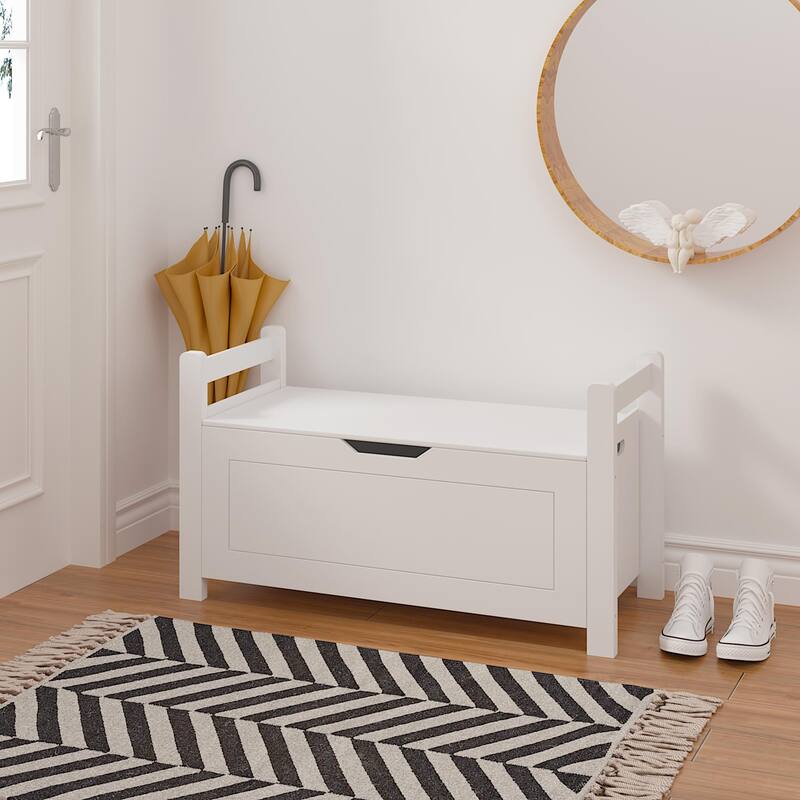 Anmytek Safety Flip Top Storage Bench Kids Bedroom Seat White Modern Organization Toy Storage