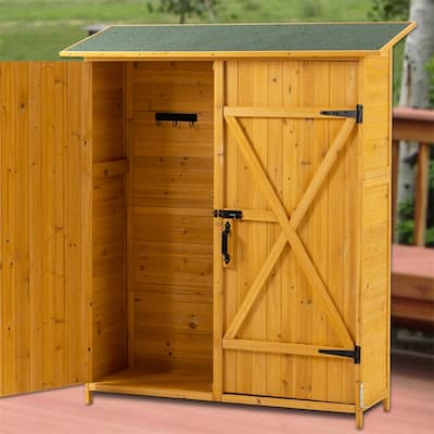 Outdoor Wooden Storage Shed with Lockable Door, Detachable Shelves