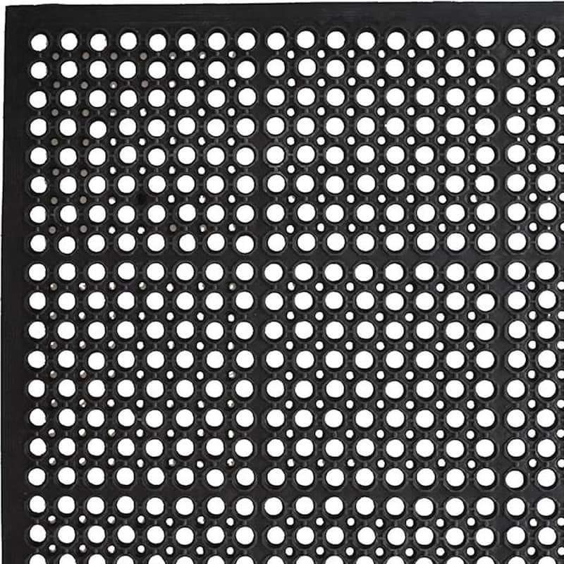 HomeRoots 36" X 36" Black Geo Circles Outdoor Rubber Door Mat - 36' X '36