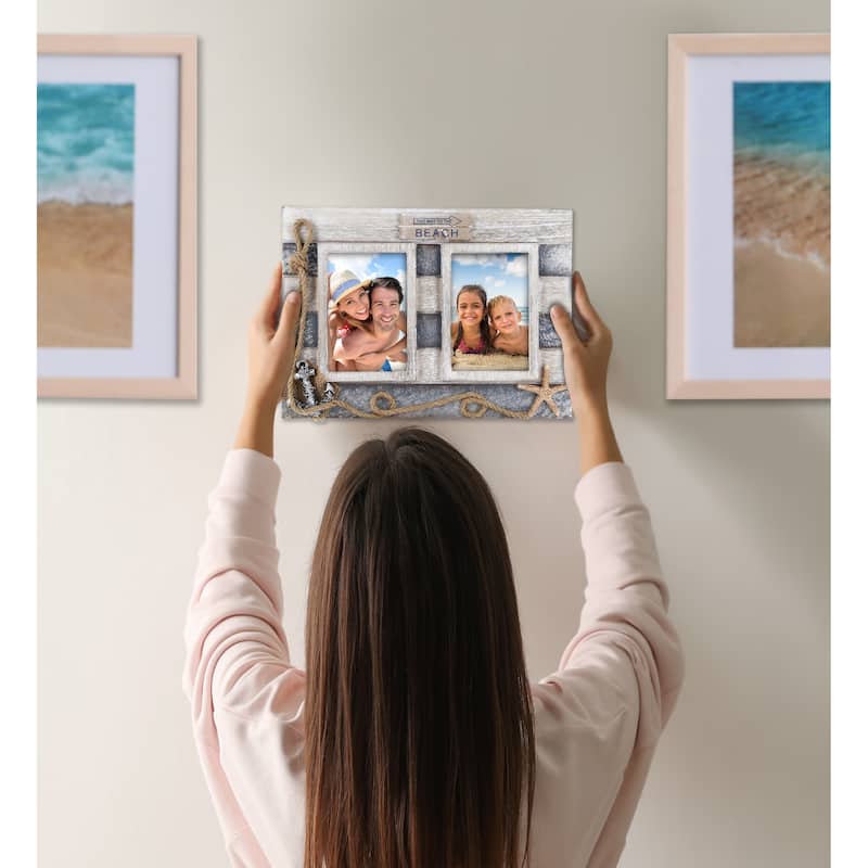 CoTa Global Silver Sea Double Photo Frame 3.5×5 - Decorative Ornament - 11.5″Lx8.2″Wx0.5″H