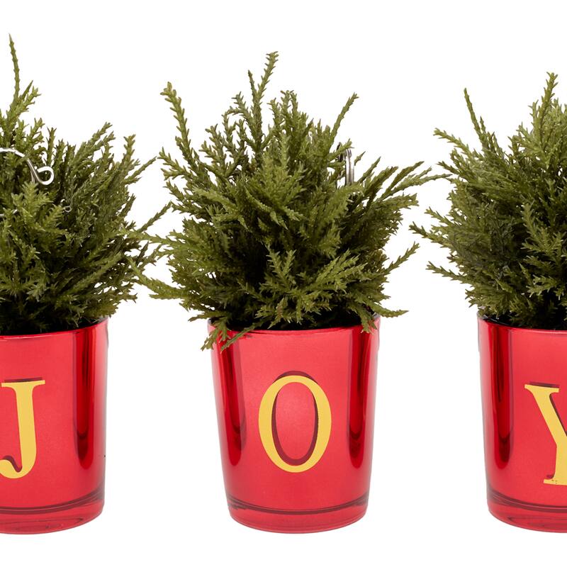 National Tree Company 8 in. 'JOY' Mini Christmas Trees in Red Pot, Set of 3 - 8 in