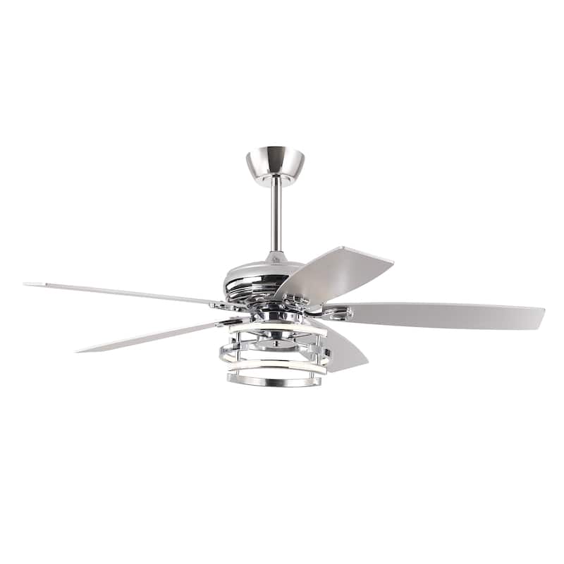 52" Modern Chrome Integrated LED Dimmable Ceiling Fan with Light and Remote - 52 in. W x 52 in. D x 13 in. H