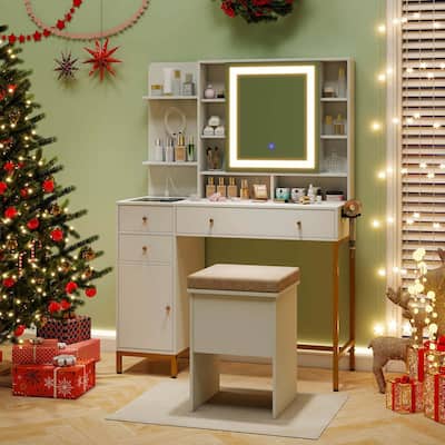 Costway Makeup Vanity Desk with Lighted Mirror Charging Station - See Details