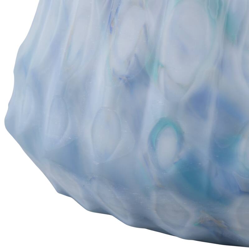 Glass Bowl Carved Stylish Modern Decorative Accent - 5" Blue - 11.75" x 11.75" x 4.75"