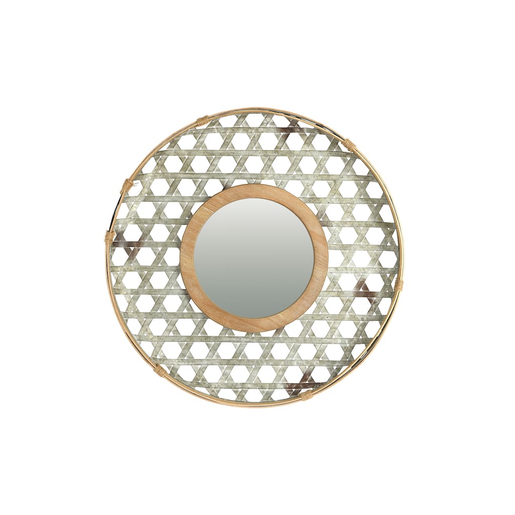 Lattice Metal Framed Wall Mirror, Wood and Galvanized Finish