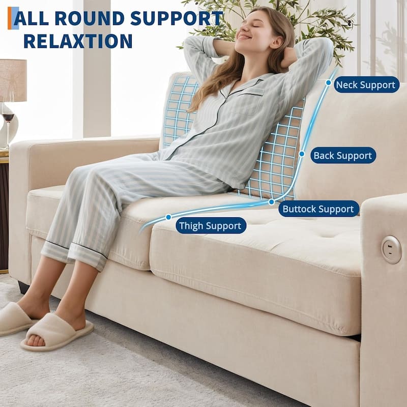 89" Versatile Contemporary Sectional Sofa In Chenille Fabric for Two with USB Charging Port and Side Storage Pocket,