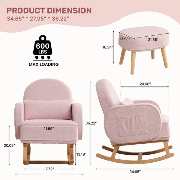 dimension image slide 3 of 6, HOMYKA 27.95” Wide Rocking Chair with Ottomans for Nursery and Living Room