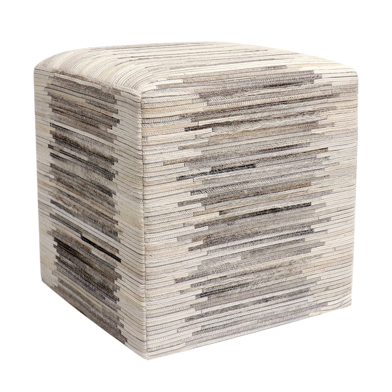 Pasargad Home Galaxy Cowhide Stripe Silver Pouf