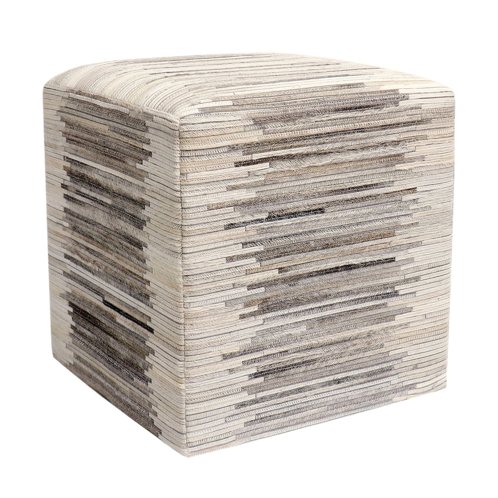 Pasargad Home Galaxy Cowhide Stripe Silver Pouf