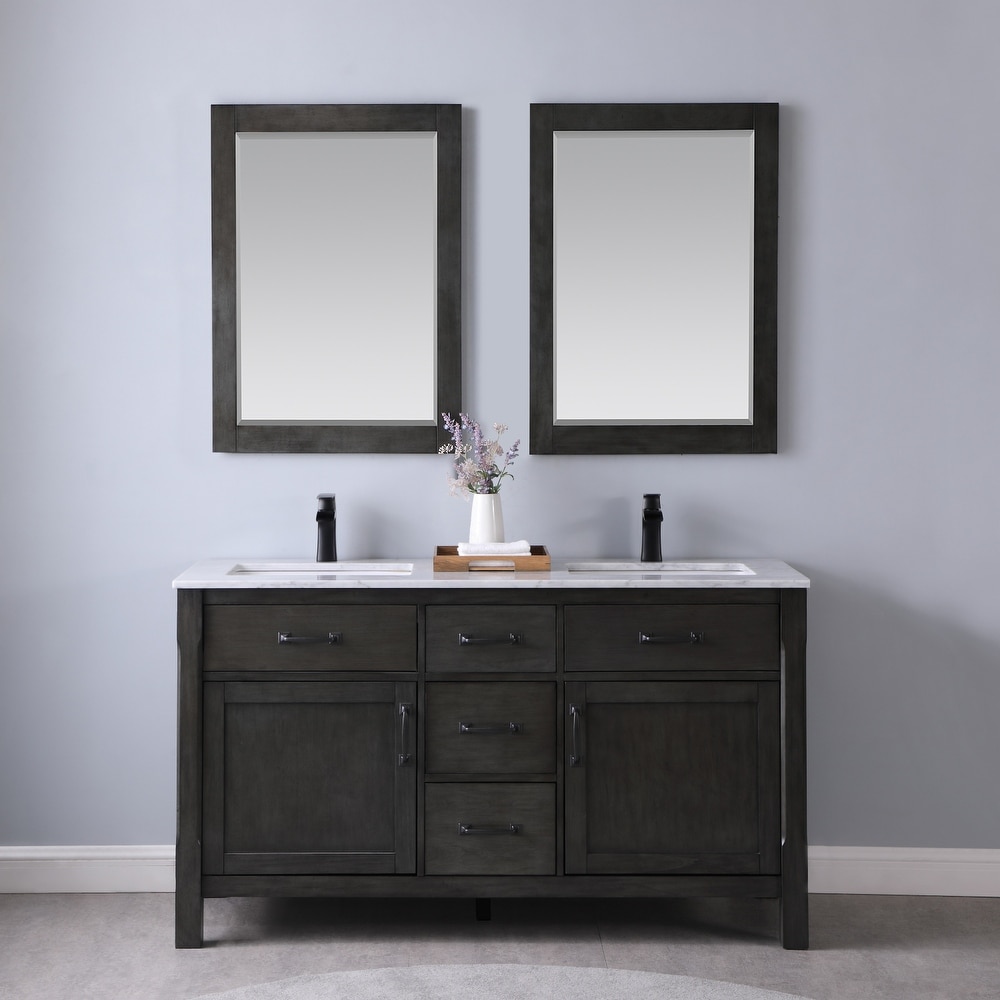 Ronbow Arden 60-inch Eco Friendly Bathroom Double Vanity Set in Black with  Mirror, Quartz Top with White Ceramic Bathroom Sink - Bed Bath & Beyond -  13984314