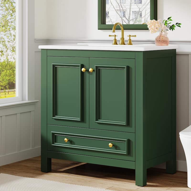 30 Inches Modern Bathroom Vanity with Sink, Vanity Cabinet with Drawer and Door Organizer