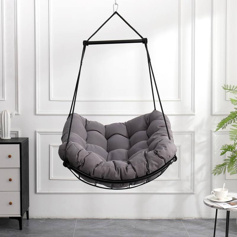 Steel-Frame Hammock Chair Swing with Comfort Cushion - Anti-Slip Safety Rings for Indoor/Outdoor Use in Patio, Bedroom, Balcony
