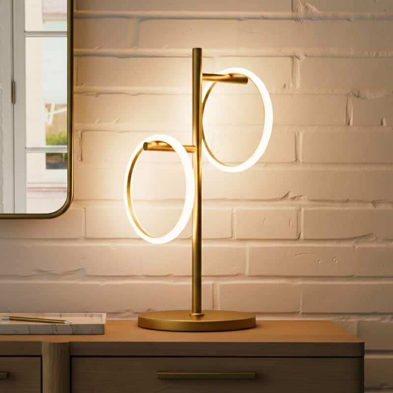 Brightech Saturn 21 in. Antique Brass Industrial Integrated LED Desk Table Lamp with Built-In 3-Way Dimmer