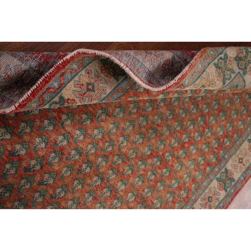 Geometric Botemir Persian Vintage Runner Rug Hand-Knotted Wool Carpet - 3'6" x 11'2"