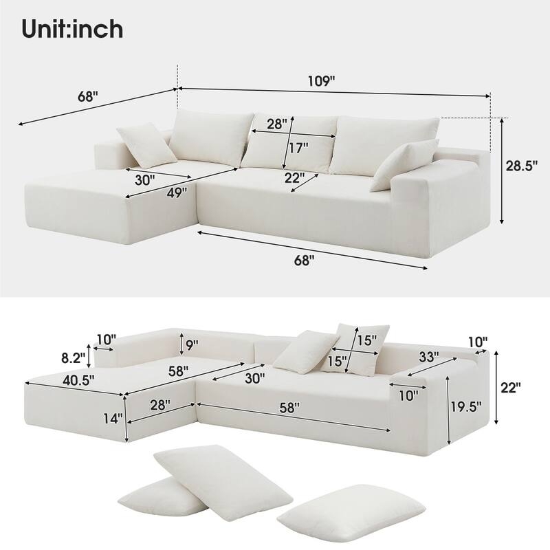 109" Modular Sectional L-Shape Upholstered Compressed Sofa Set