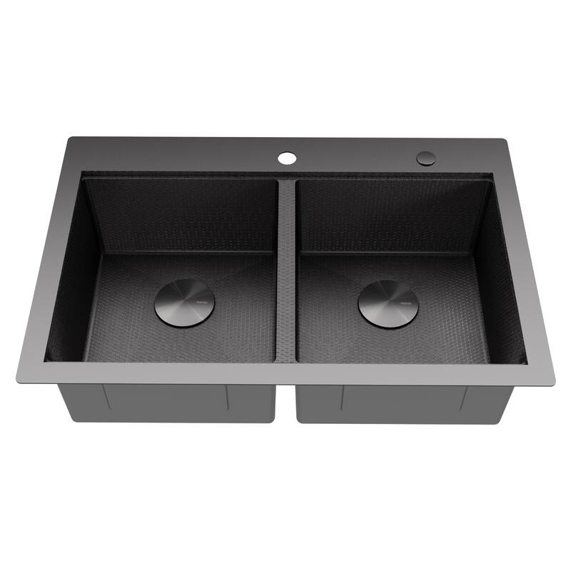 Matrix 33" Top Mount Workstation 16 Gauge Double Bowl Stainless Steel Kitchen Sink with Accessories