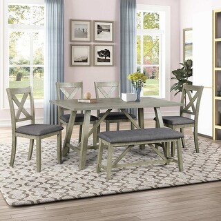 Farmhouse 6 Piece Dining Table Set - 60" Rectangular Dining Table with ...