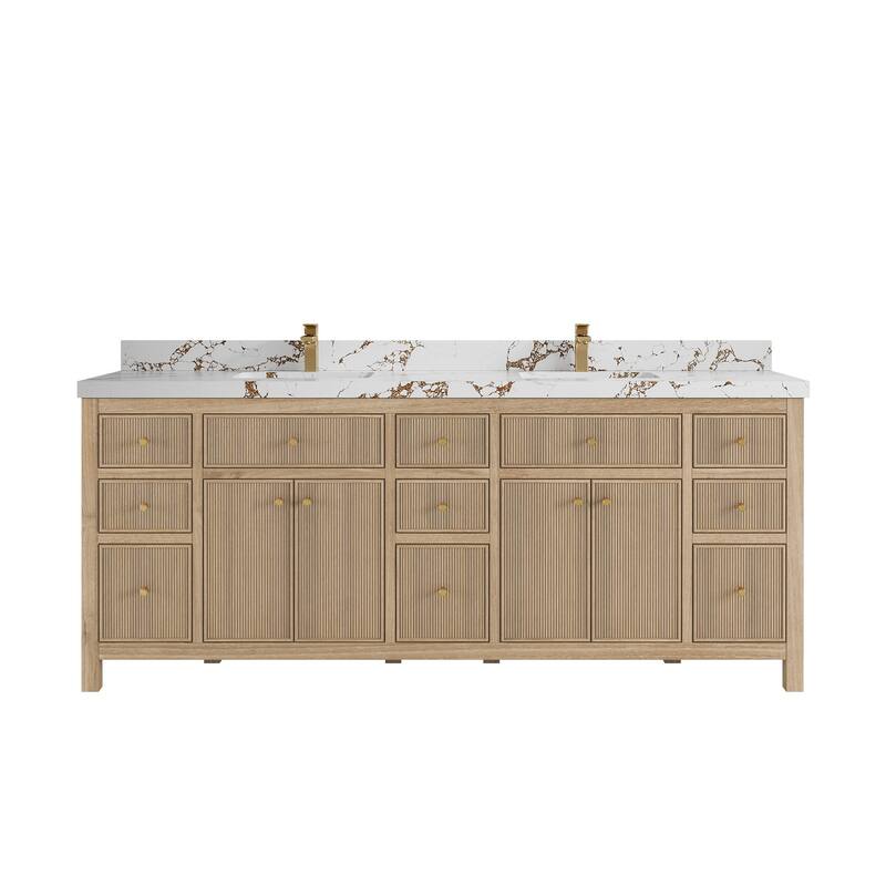 Willow Collections 84 in. W x 22 in. D Sonoma Teak Double Sink Bathroom Vanity with Countertop - 2" Viola Brown - Distressed Light Graywashed 