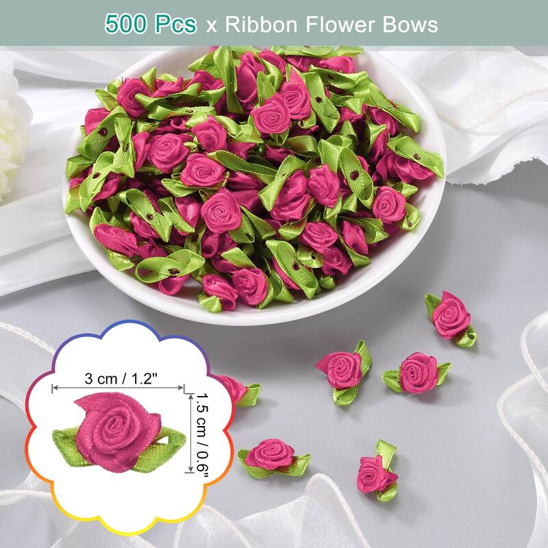 500 Pcs Mini Ribbon Roses Flowers Bows for Crafts, 15mm/0.6" Dia - Dark Purple