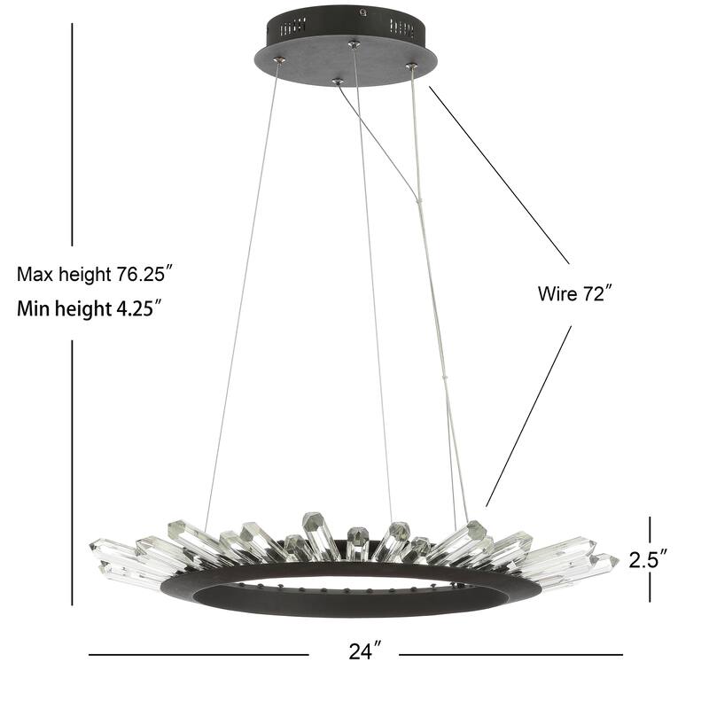 Sebastian 24" Adjustable Integrated LED Modern Crystal Pendant, Black/Clear by JONATHAN Y