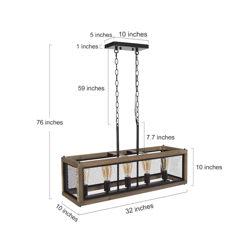 Campea Farmhouse 5-Light 31.5" Linear Wood Chandelier for Kitchen Island - L31.5"xW10"xH10"