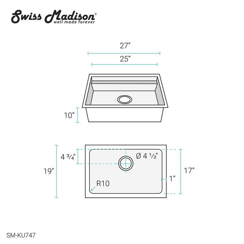 Rivage 27 x 19 Single Basin Undermount Kitchen Workstation Sink - 27 x 19