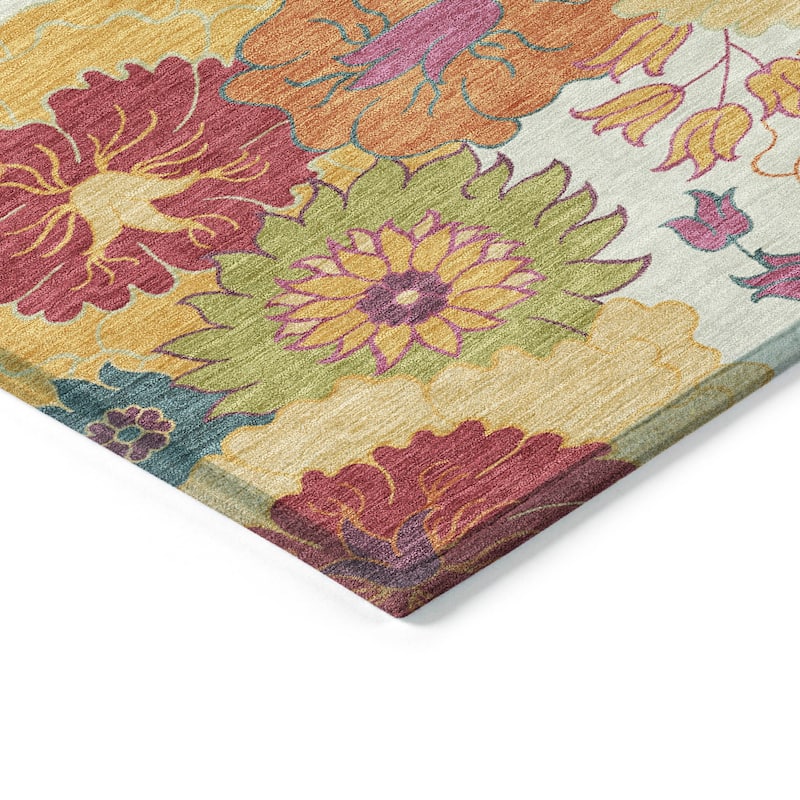 Machine Washable Indoor/ Outdoor Modern Floral Chantille Rug