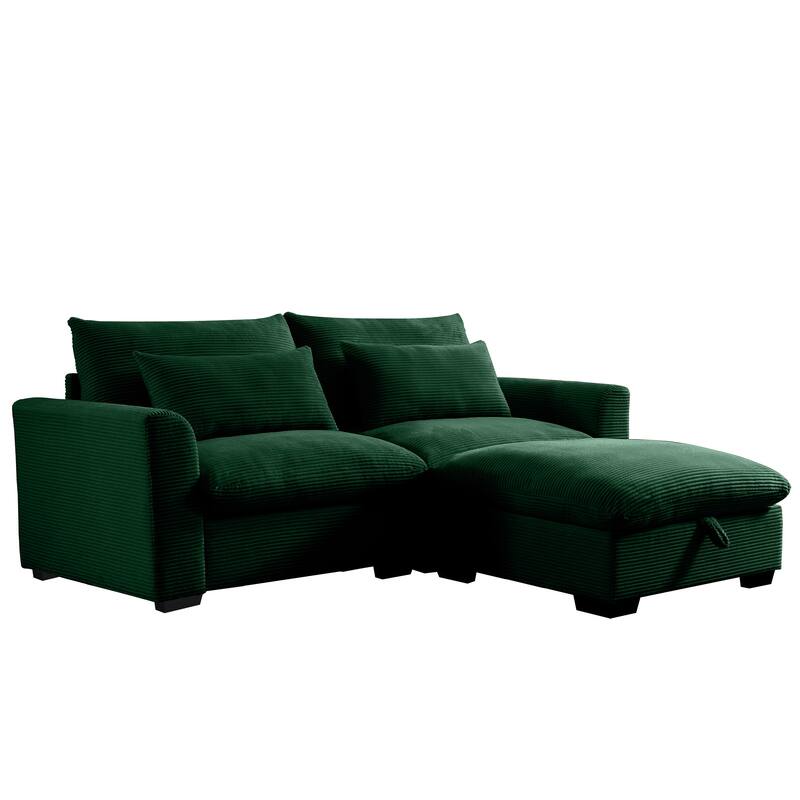 Multifunctional Loveseat Set with Storage Ottoman, Modern Sectional Sofa Corduroy Upholstered Couch with Pillows