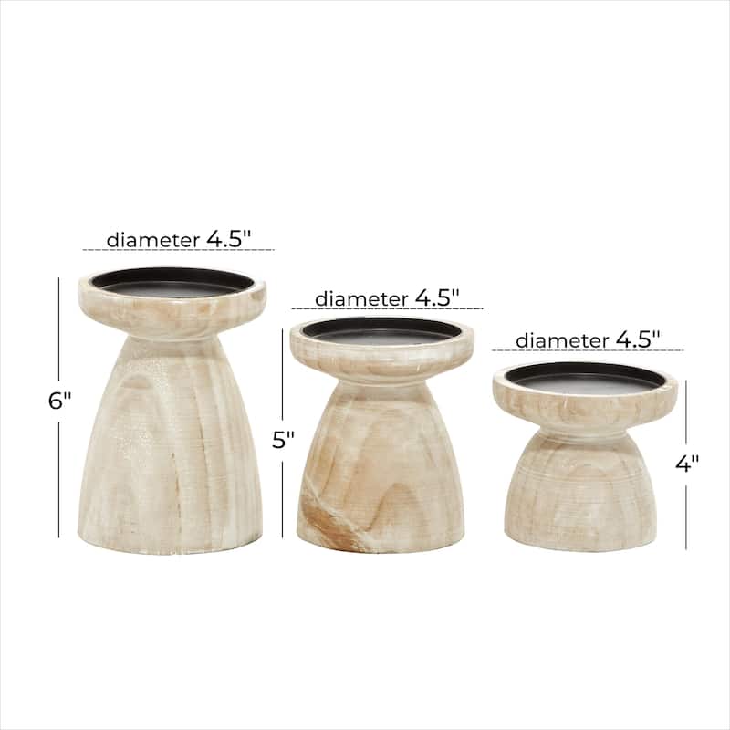 Wood Pillar Candle Holder with White Wash Finish - Set of 3 Black or Brown - Roche River Decor