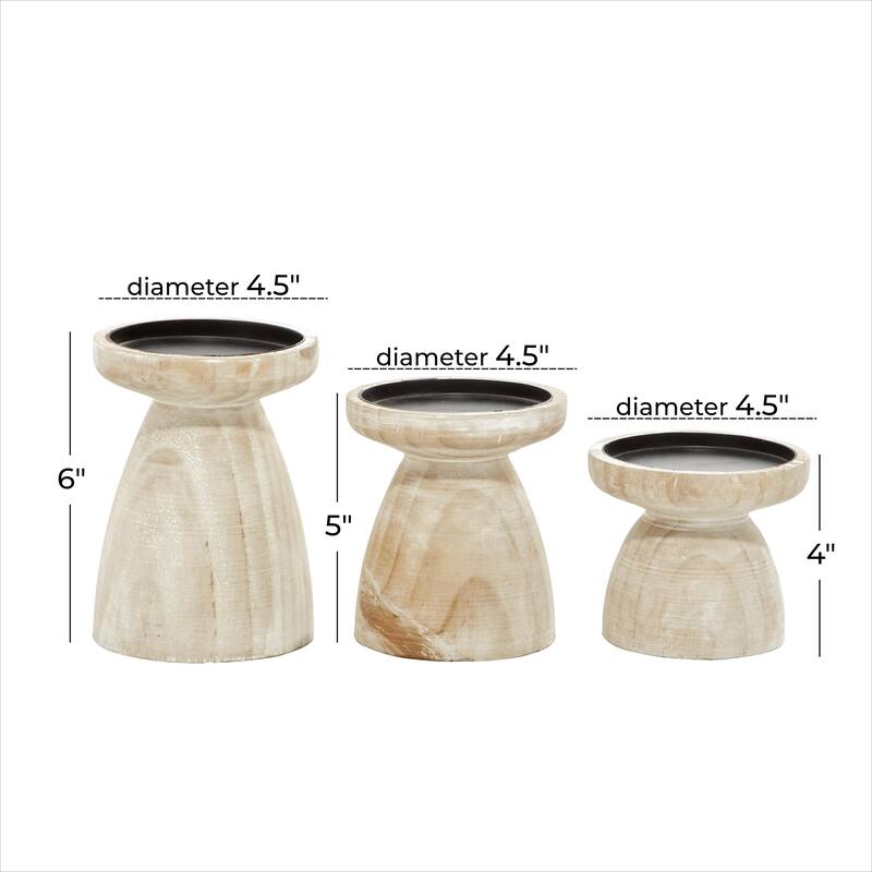 Wood Short Wide Distressed Candle Holder - Set of 3 Black or Brown - Roche River Decor
